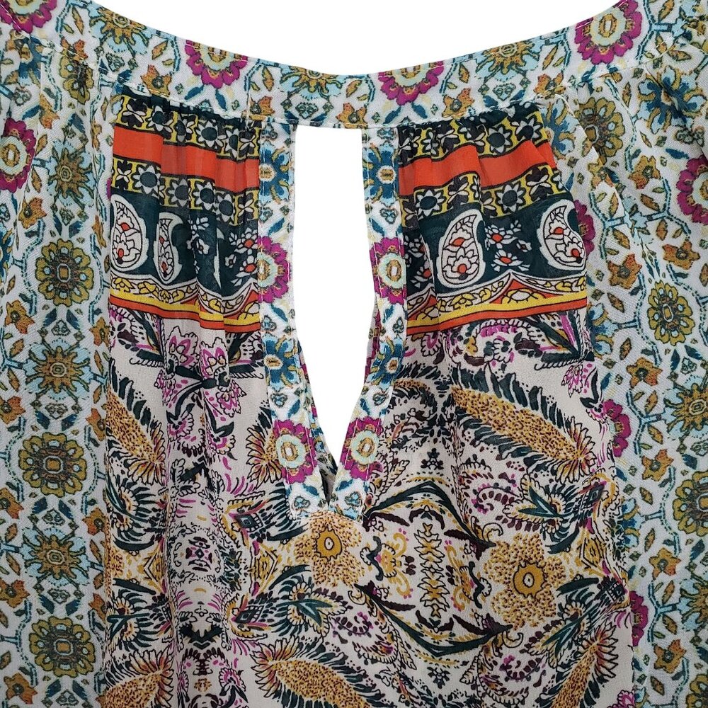 Roz & Ali 2X Tunic Blouse Bohemian Keyhole Flowy 3/4 Sleeve Lightweight Casual - Picture 7 of 12